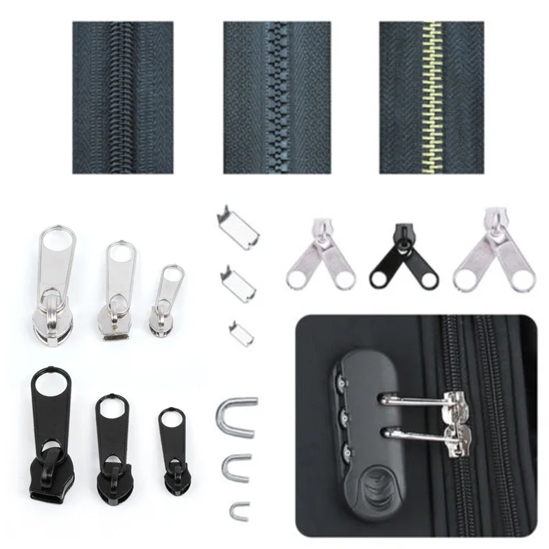 

84pcs Metal Zip Head Accessories Tool Universal Zip Sliders Repair Replacement Kit For Clothing Jeans Jackets Coat Silver Black