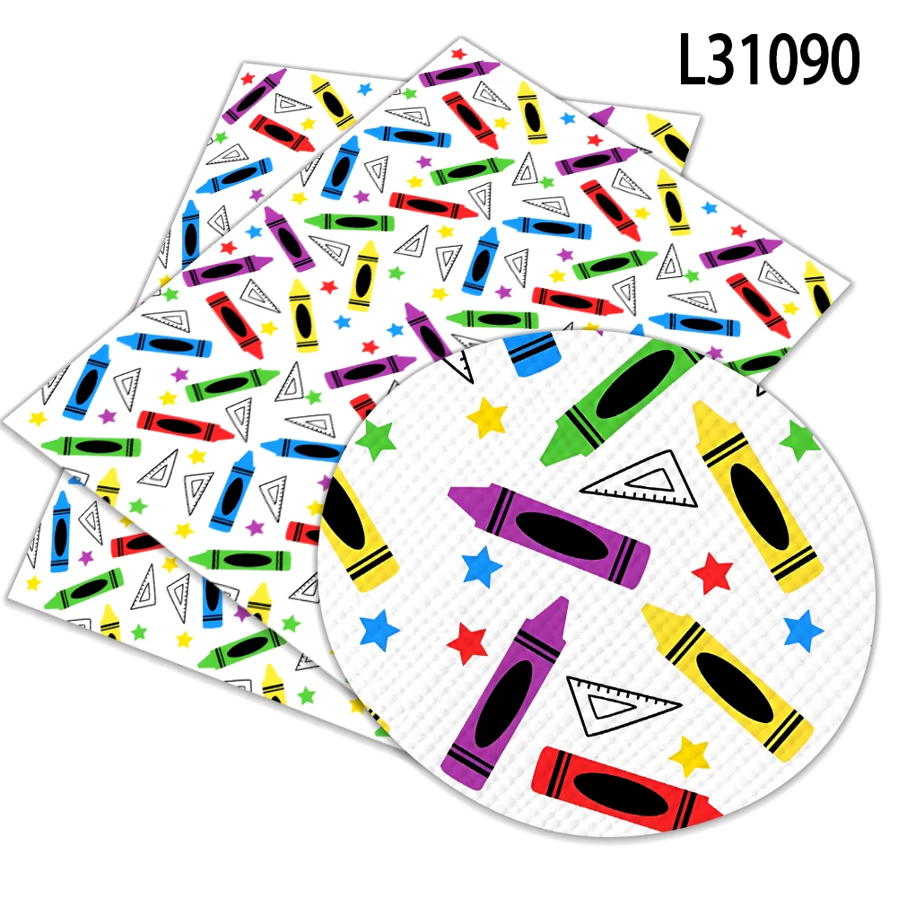 Back to School Pencil Kids Print Pattern Artificial Leather Cross Pattern for DIY Jewelry Earring Craft Making 30*22cm