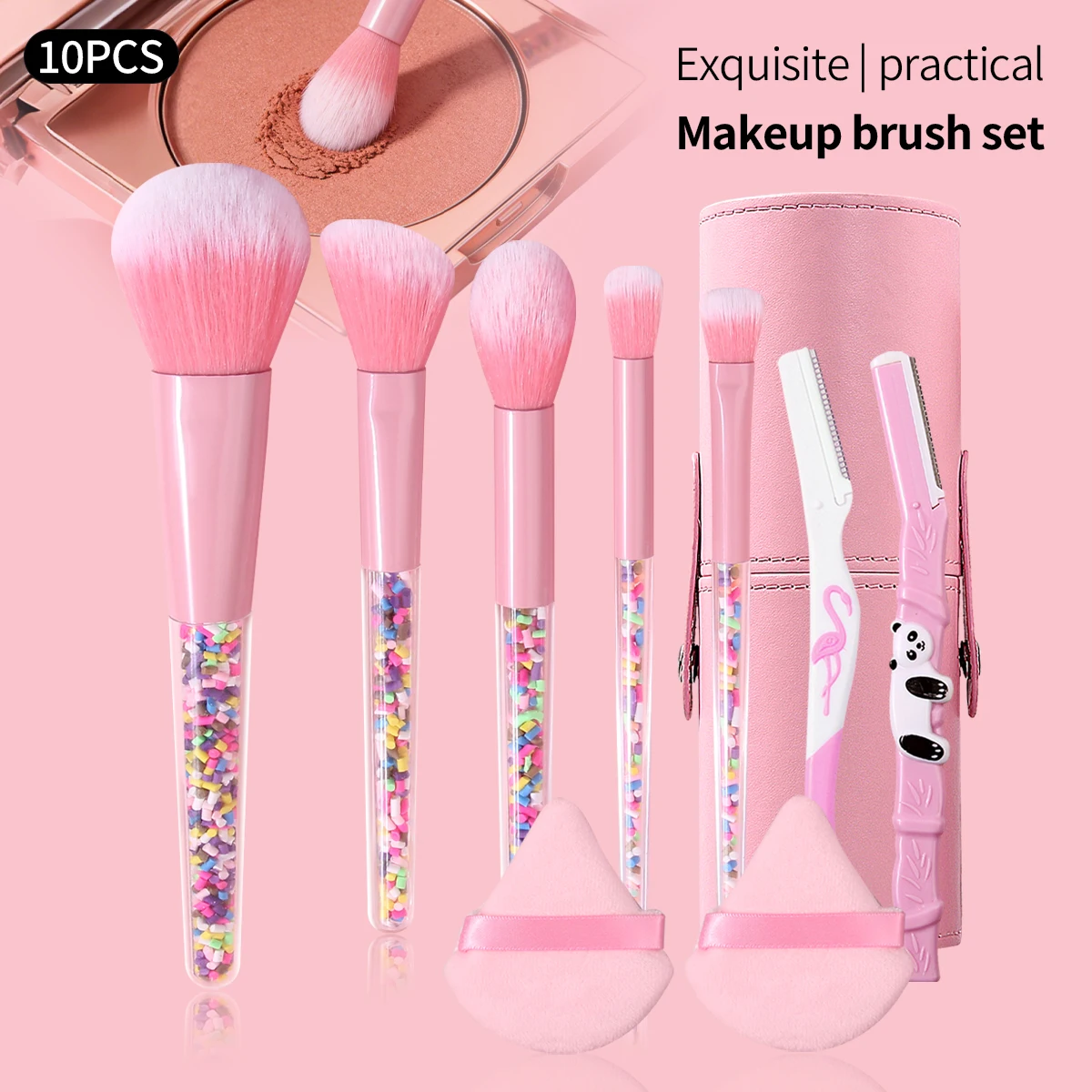 10/9/8/5PCS 핑크 메이크업 브러쉬 세트, 메이크업 브러쉬 보관 용기, 휴대..