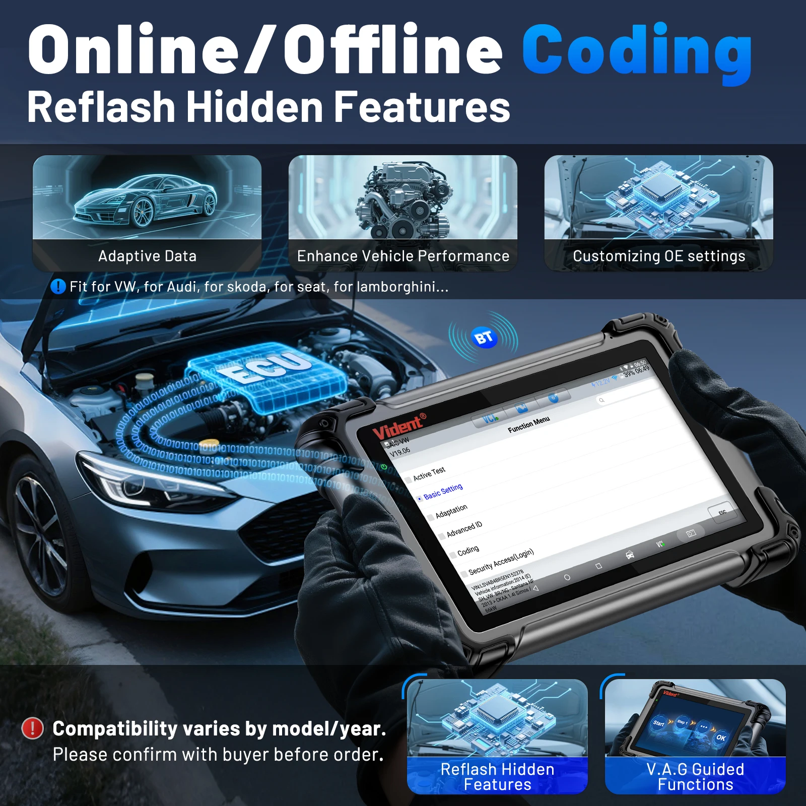 Car Scanner VIDENT iSmart800Pro BT Diagnostic Bi-directional Scan Tool ECU Coding Topology Map Key Programmer 40 Resets OBD2