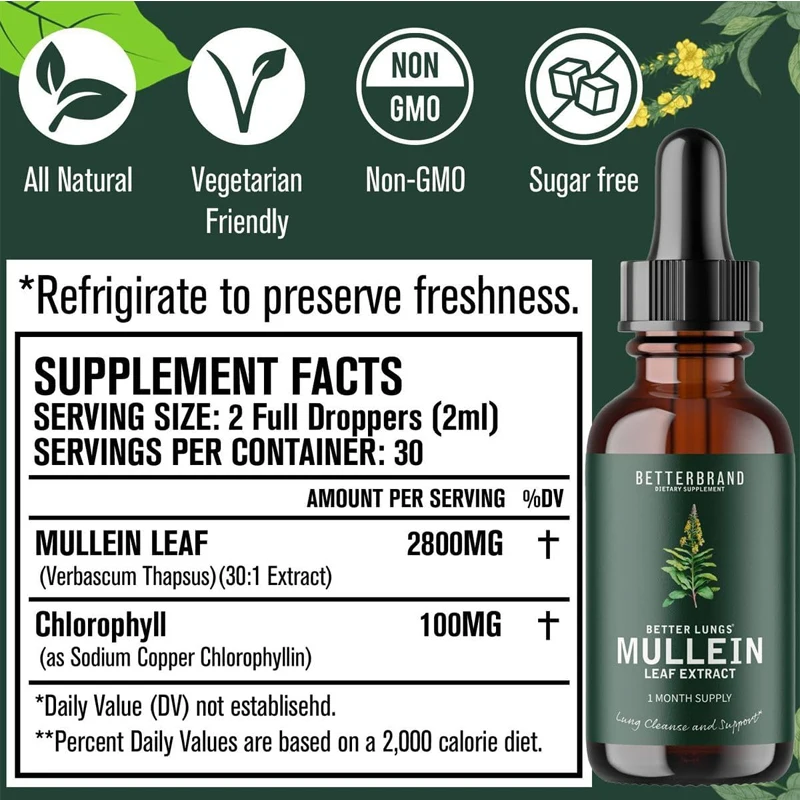 Mullein Drops Better Brand Lungs Mullein Drops for Lungs-Cleanse and Respiratory Support Powerful Mullein Leaf Extract for Bronchial