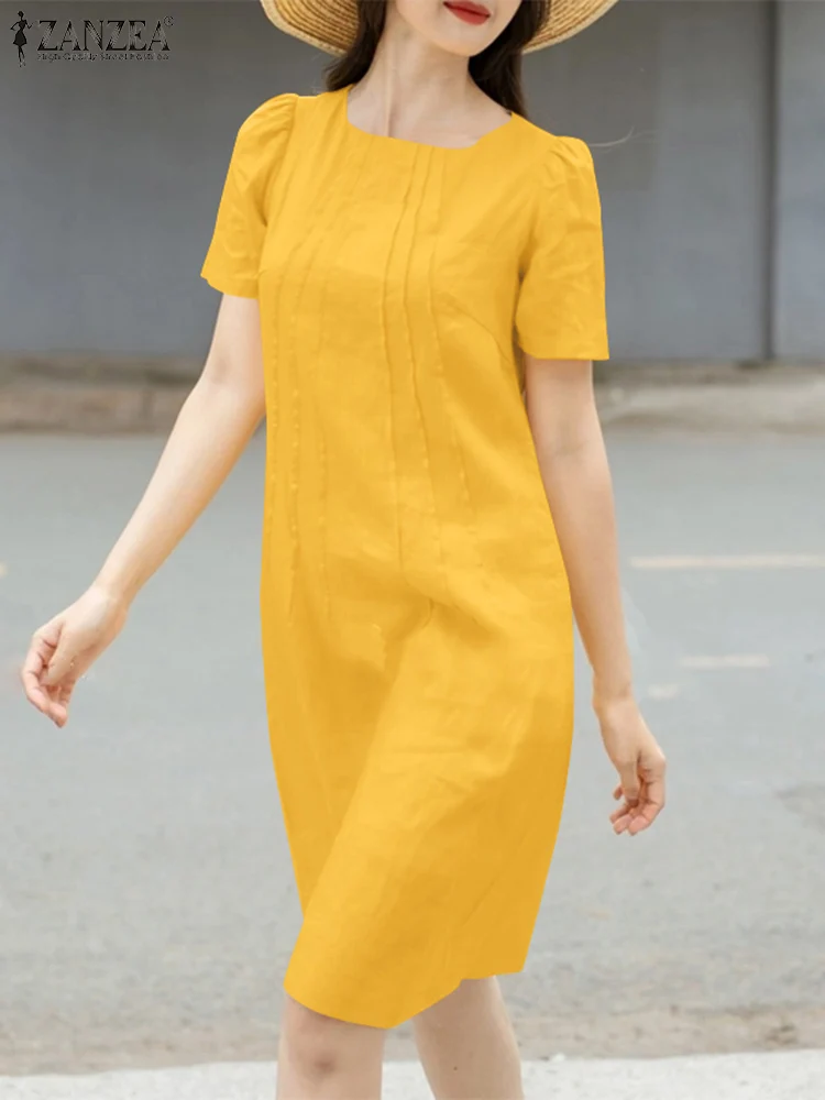 

2024 ZANZEA Fashion Women Elegant Work Sundress Summer Casual Party OL Vestido Robe O Neck Short Sleeve Solid Knee-length Dress