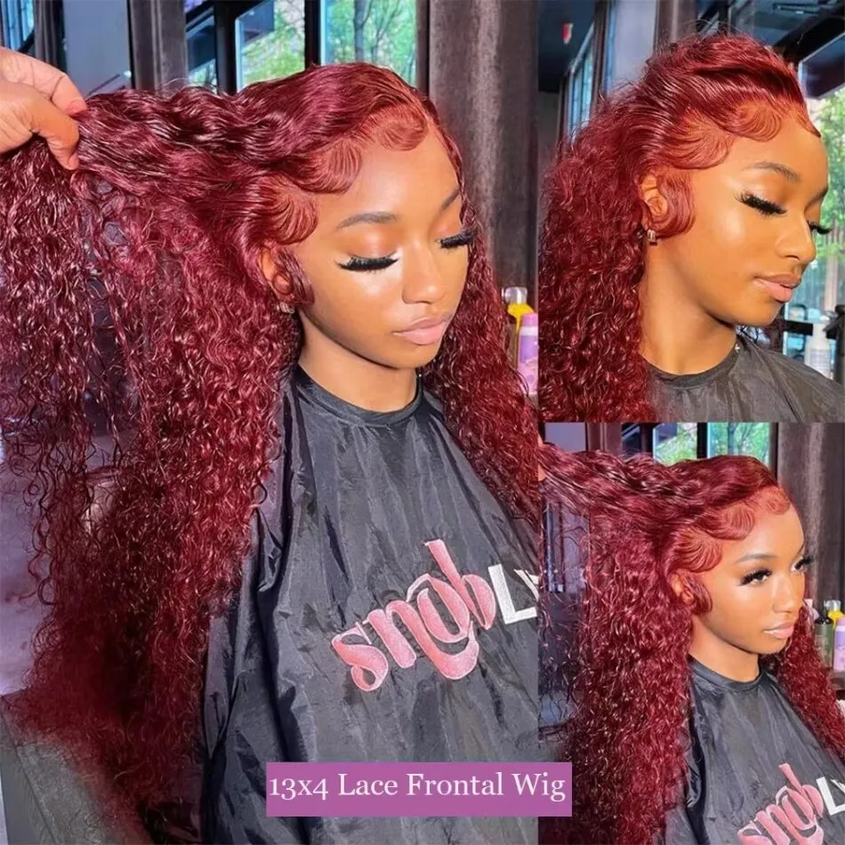 99J Burgundy 13X6 Hd Lace Frontal Wigs 250 Density Deep Wave Human Hair Wigs 100% Colored Pre Plucked Brazilian Lace Front Wigs