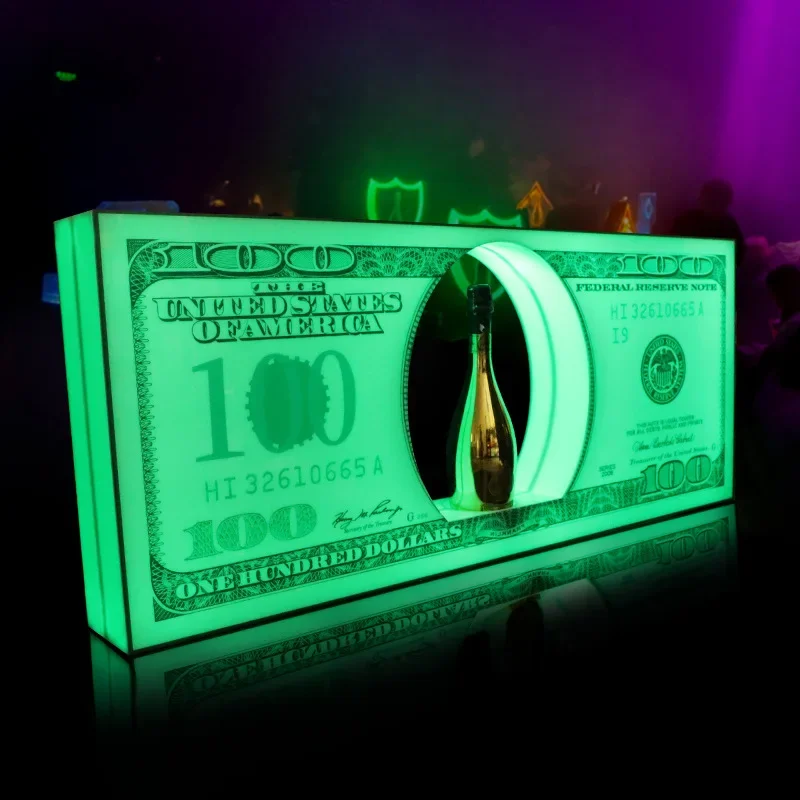 Nightclub Bar LED Glowing US Dollar Messages Board Sign Liquor VIP Wine Bottle Display Holder Stand Glorifiers Service Presenter