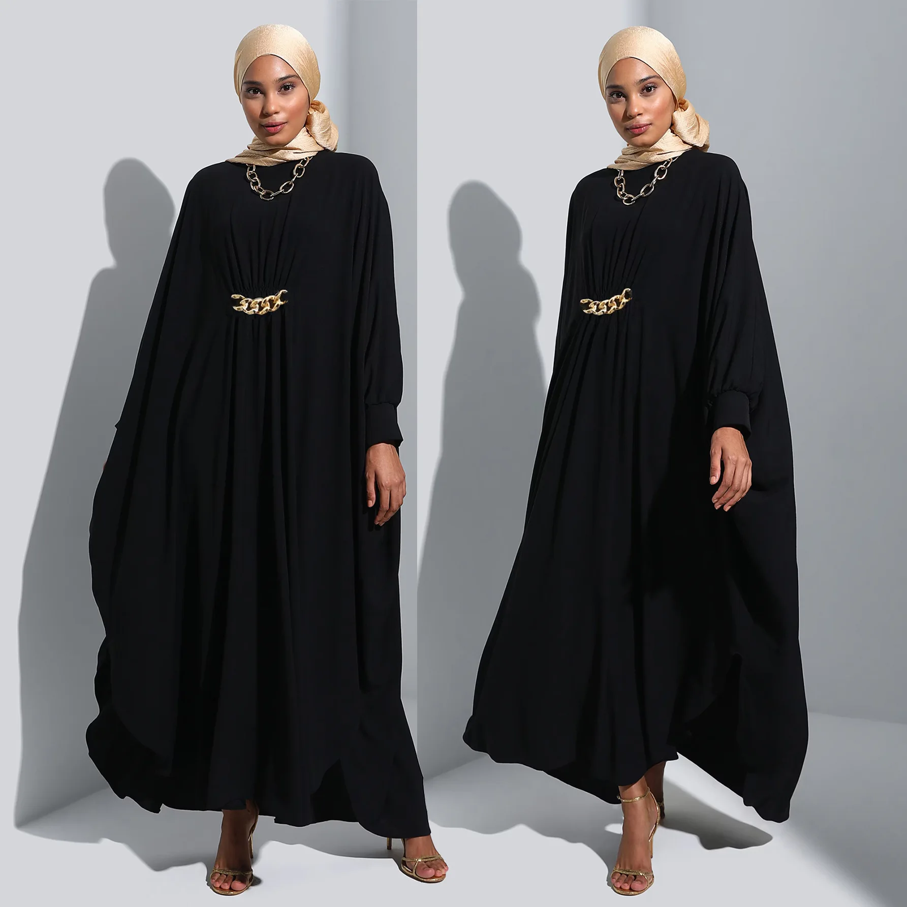 

Abaya Arab Dubai Muslim Dress Long Robe Women's Gold Chain Three Dimensional Decoration Bat Sleep Loose Long Skirt Clothing