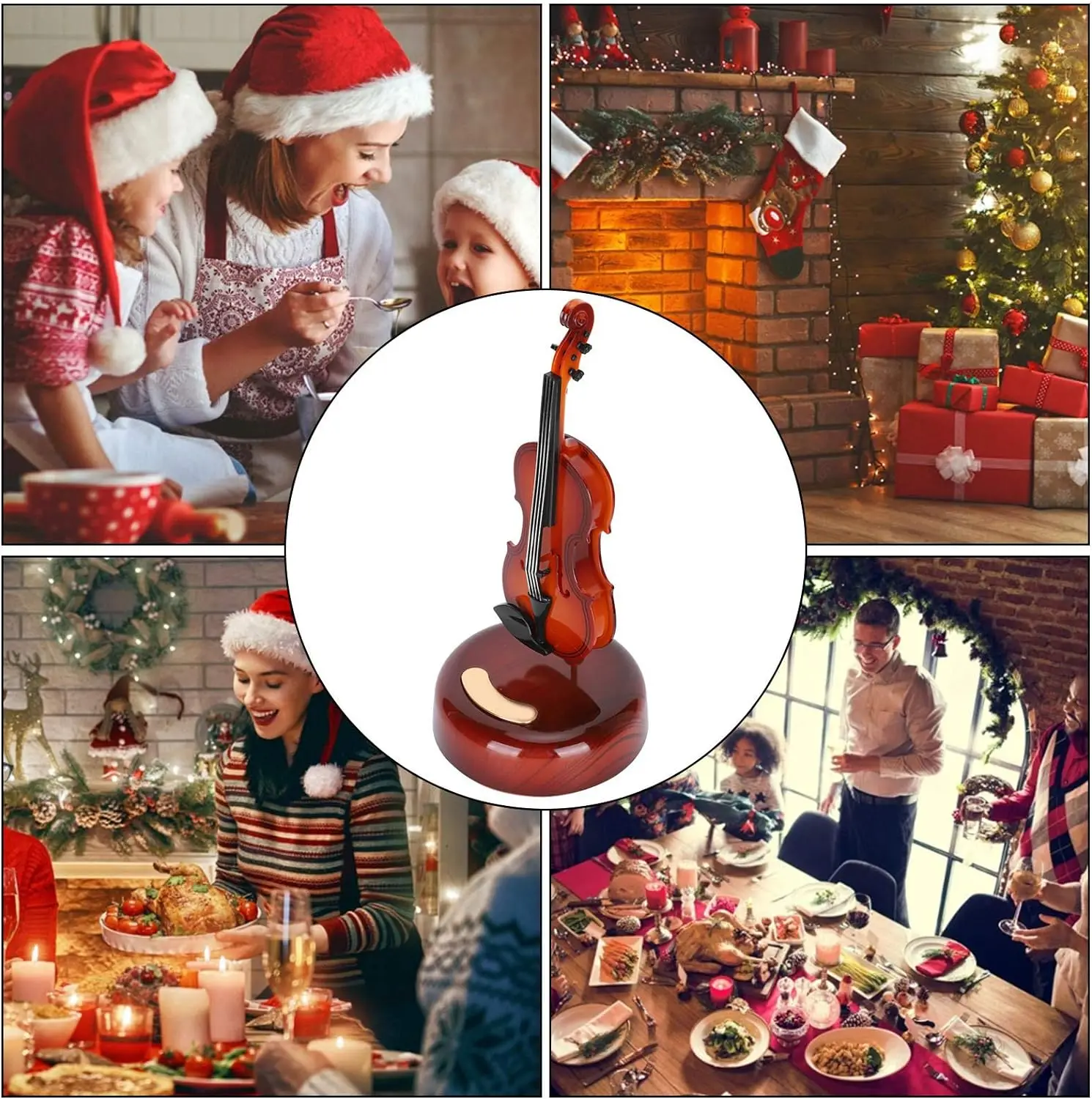 Creative Music Box Violin Guitar With Rotating Musical Base Classical Music Box Mini Replica Instrument Crafts Great Gift