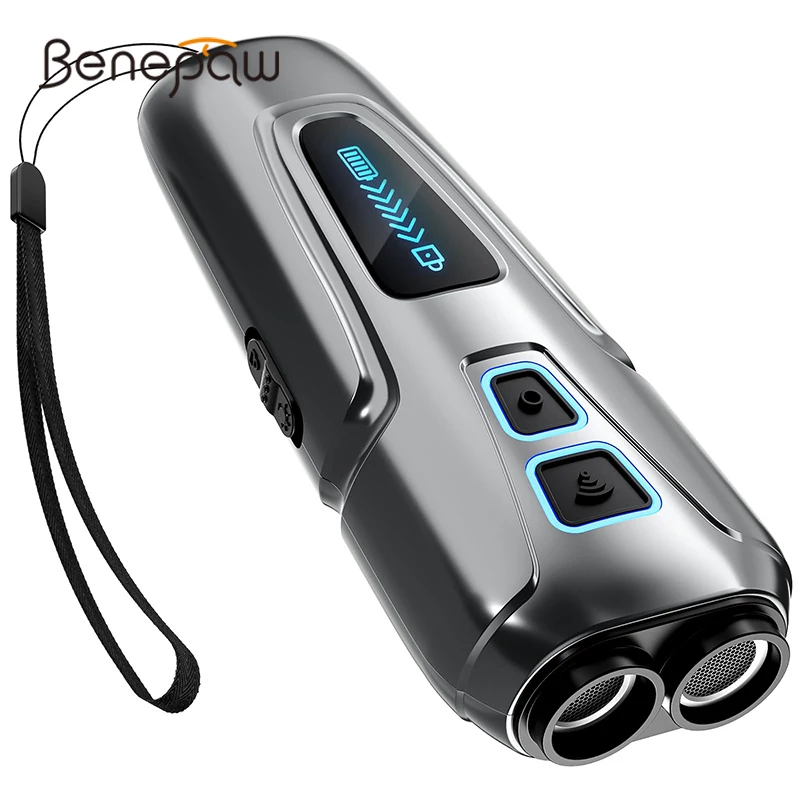 Benepaw Safe Ultrasonic Dog Repeller Training Dual Sensor LED Flashlight Pet Barking Deterrent Control Devices Rechargeable