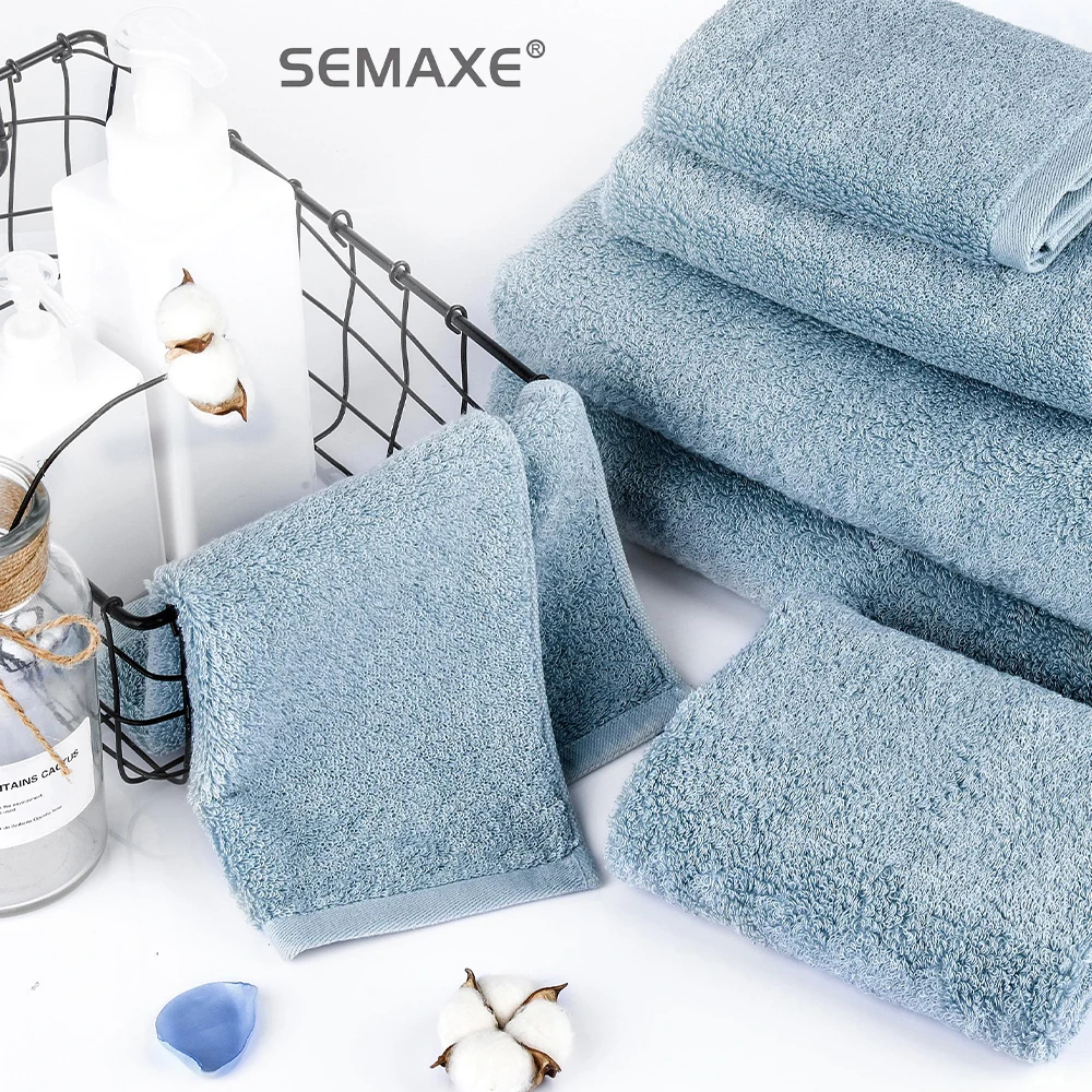 SEMAXE 3 Towel Set for Adults 100%Cotton Highly Absorbent Safe and Super Soft Hotel Bathroom Set Blue bath towels,cotton towel,cotton face towels,microfiber towel set,bamboo towel set