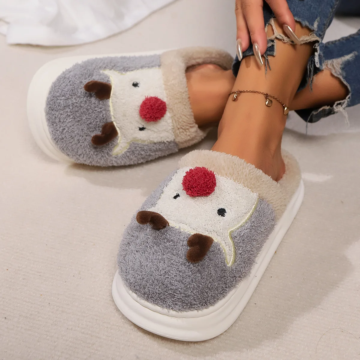 Smile PoP Cute Women Slippers Indoor Fuzzy Women House Slippers Classic Cartoon Casual Home Shoes Warm Bedroom  Animals Shoes 4
