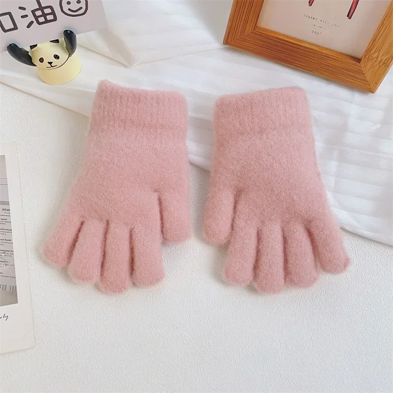 3-7Y Cartoon Penguin Children Gloves Autumn Winter Cute Warm Knitted Five Finger Girls Students Mittens Boys Kids Riding Gloves