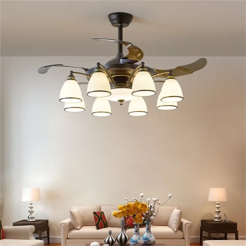 TEMOU Modern Stealth Fan Light Luxury Living Room Restaurant Bedroom Ceiling Fan Light Remote LED Electric