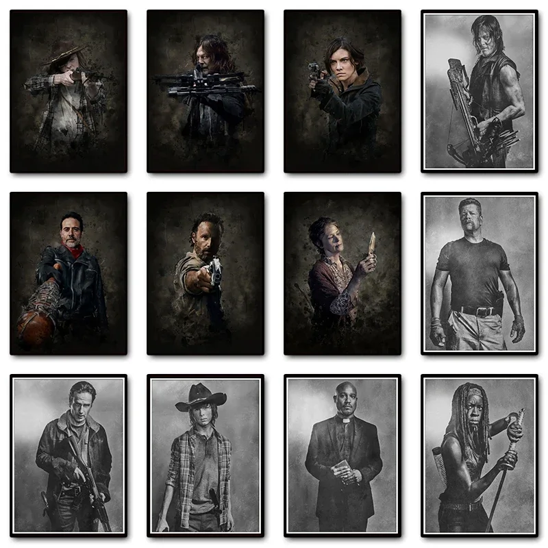 Vintage Classic Zombie Tv Series The Walking Dead Characters Poster Silk Painting Wall Art Pictures Nordic Home Decor