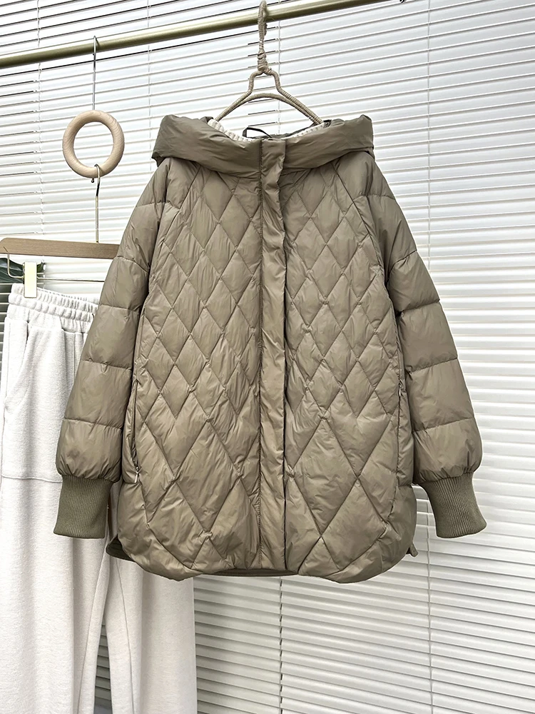 

Winter Coat Women Streetwear Hooded 90% White Duck Down Parka Loose Female Long Sleeve Casual Warm Ladies Snow Outwear