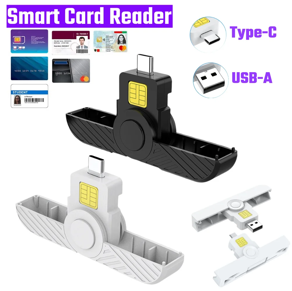 Portable Smart Card Reader Type-C USB Card Reader ID CAC Card Reader for SIM Chip ID Card for Government ID ActivClient AKO