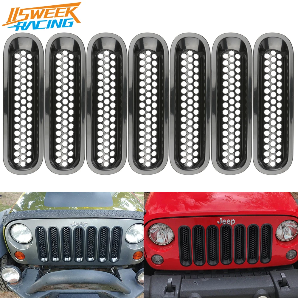 7PCS Front Grille Grill Mesh Inserts Matte Black Guards for 2007 2017