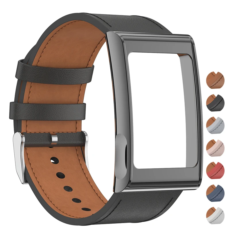 Premium Leather Sport Band with Metal Frame - Adjustable Quick Release Fitness Tracker Wristband Replacement Strap