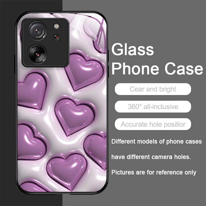 Chic Heart and Star Pattern Tempered Glass Phone Case - Y2K Style