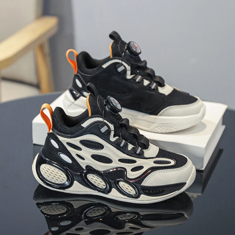 Boys Children sports casual shoes rotary button breathable mesh