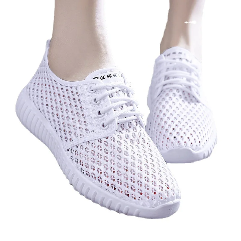 Womens Shoes Hollow Out Breathable Lace Up Flats Breathable Mesh Lightweight Shoes Casual All-match Sneakers Zapatos De Mujer women shoes casual sneakers women sneakers