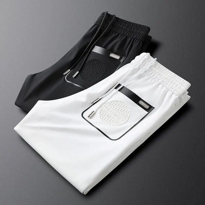 New Ice Silk Pants for Men's Casual Pants Breathable and Quick Drying Trend Versatile Sports Ties