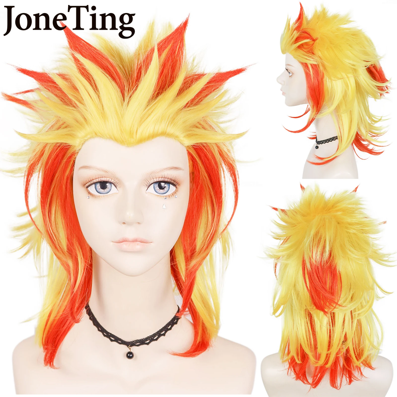 JT Synthetic Kyoujurou Cosplay Wigs Anime Demon Slayer Costume Role Play Party Heat Resistant Fiber Blonde Ombre Wig