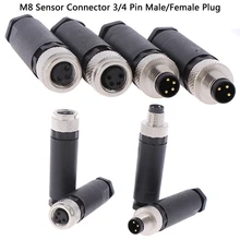 Conector de Sensor M8 impermeable, conector macho y hembra, tornillo de ángulo recto, acoplamiento roscado, 3 pines, 4 pines, 1 pieza