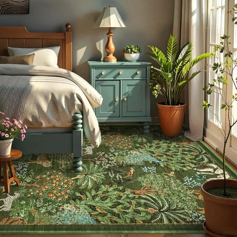 Tropical Jungle Living Room Carpet Ecological Art Design Plush Bedroom Rug Foldable Machine Washable Non-slip Cloackroom Mats 러그