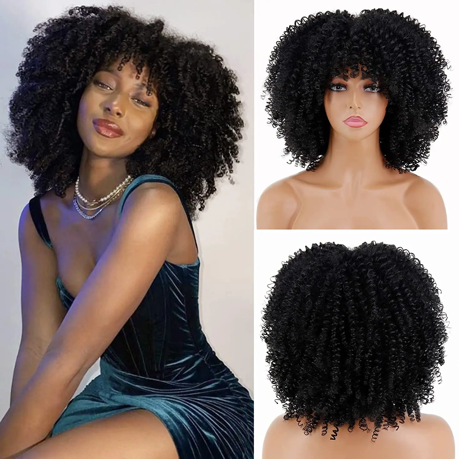 Short Kinky Curly Wigs With Bangs For Black Women  Synthetic Omber Glueless  Wigs Gradient Hair For Different Occasions elegant black tulle shawl for women wedding bride female dance costume bride tulle scarf for formal occasions