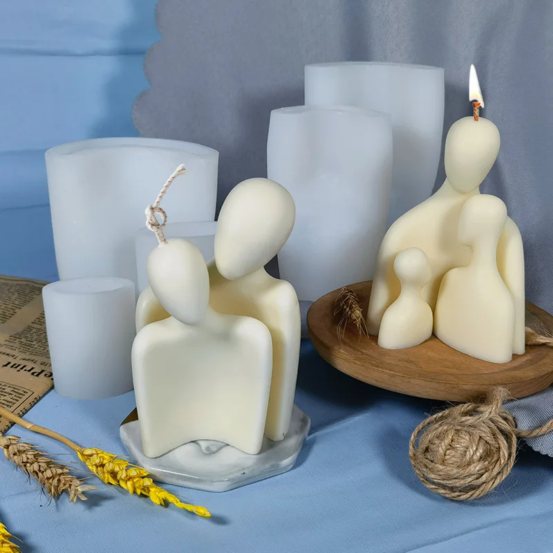 Family Silicone Candle Mold DIY Hug Couple Portrait Resin Plaster Soap Making Tool Handmade Chocolate Cake Baking Kit Home Gift