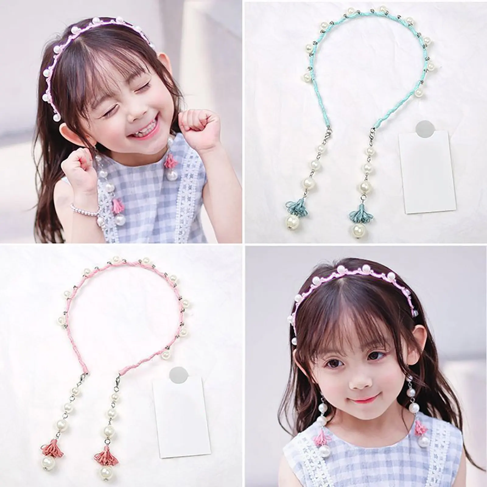 3Pcs 어린이 우아한 진주 술 머리띠 소녀를위한 헤어 밴드 가볍고 편안한 미끄럼 방지 헤어 액세서리 어린이 진주