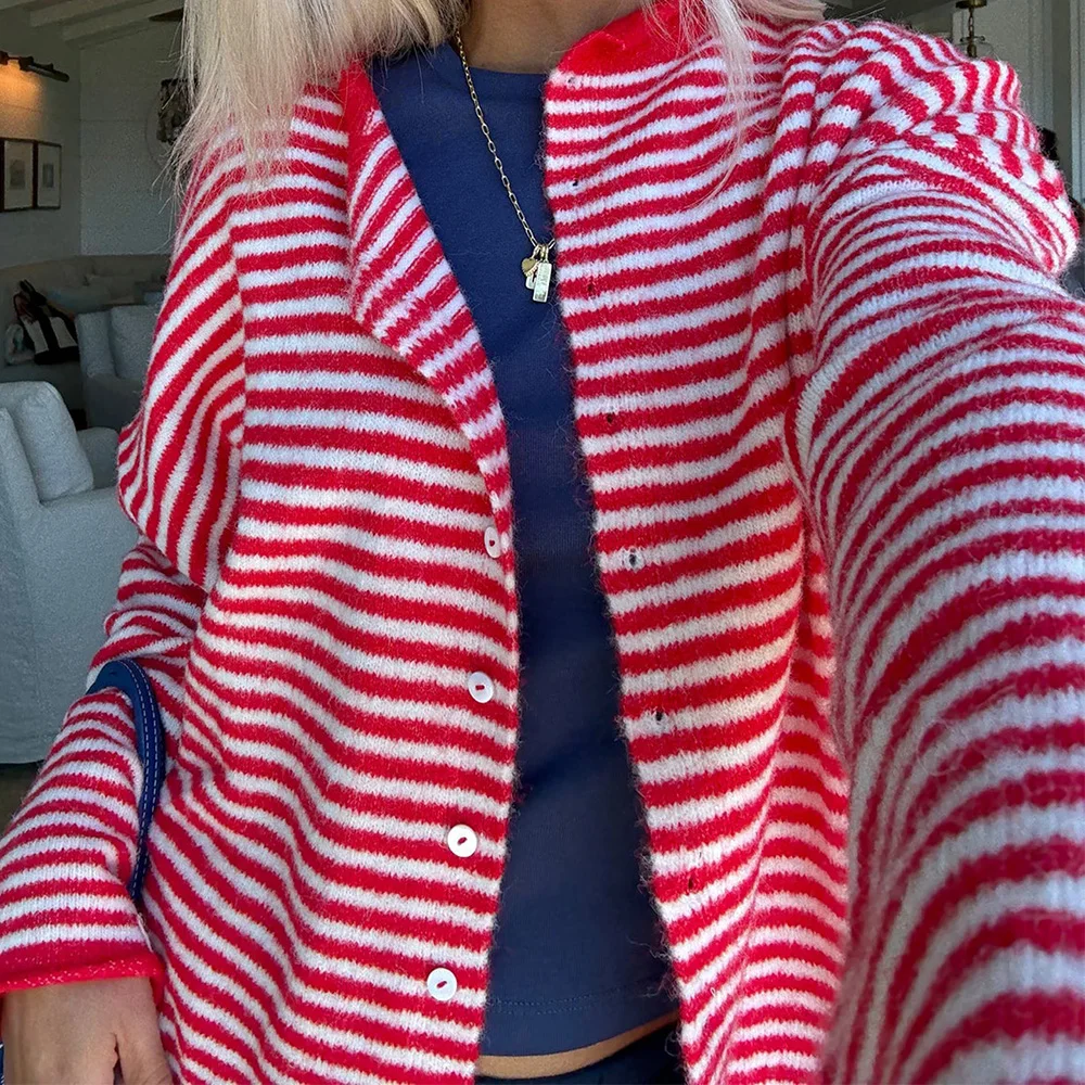 Maglione Oversize A Righe Y2K Da Donna - Girocollo Manica Lunga, Stile Vintage Preppy, Morbido Acrilico, Taglie S/M/L