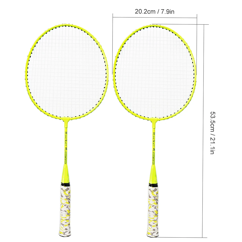 Beginner badminton racket set showing the two rackets and shuttlecocks.