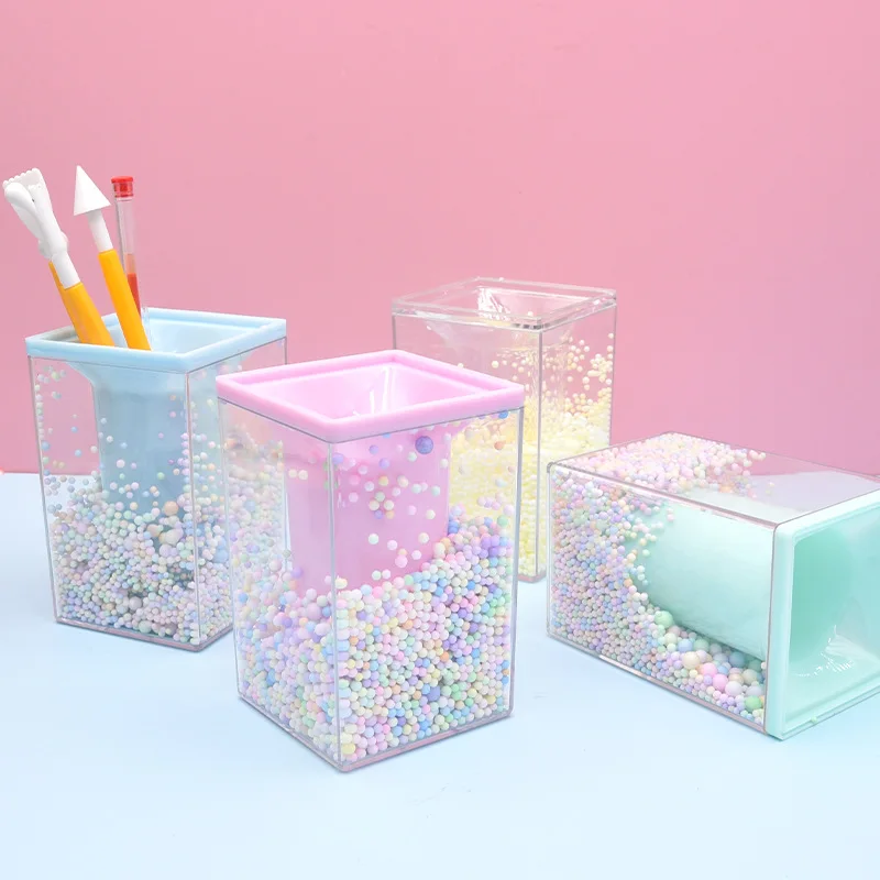 حامل قلم فقاعات لطيف ، منظم سطح مكتب متعدد الأغراض ، حامل فرشاة مكياج مع كرات ملونة ، تخزين القرطاسية