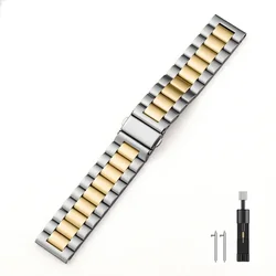 Premium 22mm Stainless Steel Metal Watch Strap Bracelet - Width 22mm (Silver gold)