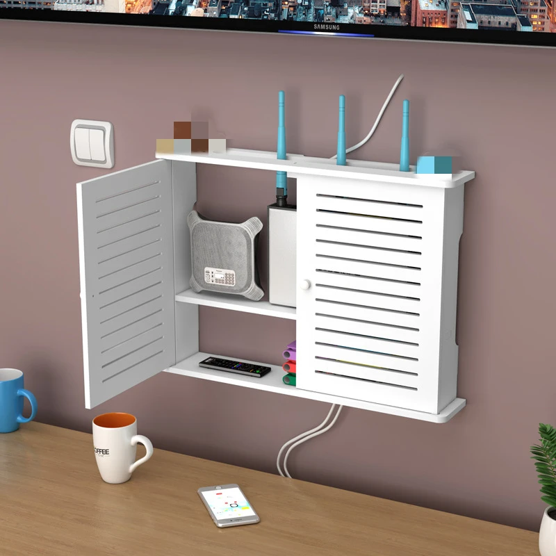 

Wireless Wifi Router Shelf Storage Boxes Wall Hanging Plug Board Cable Power Storage Box Bins Bracket Cable Organizer Home Decor