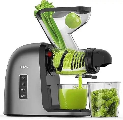 

Masticating Juicer Machine, 3\u201D Wide Dual Chute Cold Press Juicer with Anti-Clog Function, Ideal for Celery, Wheatgrass, Fru