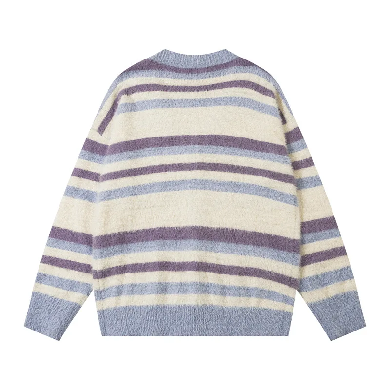 Vintage Farbblock Patchwork Strickjacke Neue Harajuku Streifen Strickpullover Hip Hop Streetwear Strickwaren Unisex Kleidung Tops_voghion.com