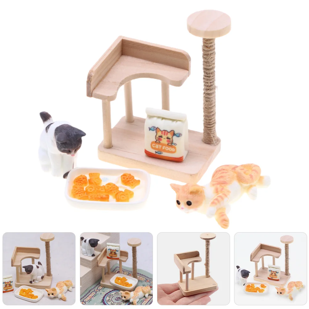 

1 Set Miniature Cat Climbing Tower House Supply Mini Cat Figurine Toy Dollhouse Scene Prop