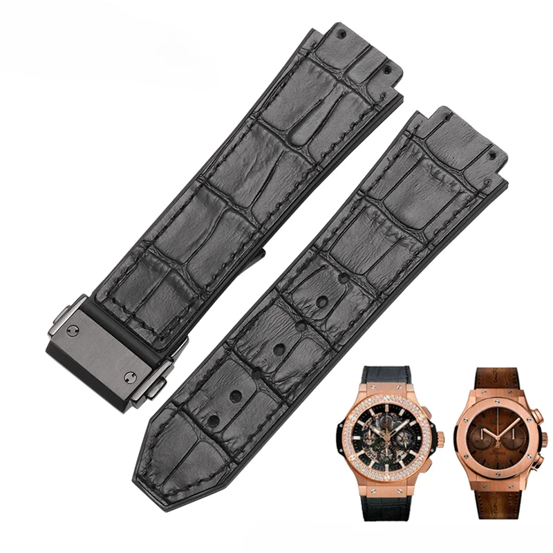 Fibbia Pieghevole Modello Coccodrillo Pelle Bovina 19Mm Cinturino Da Uomo Per Hublot Yubo Classic Fusion Big Bang Silicone Underskin Polso