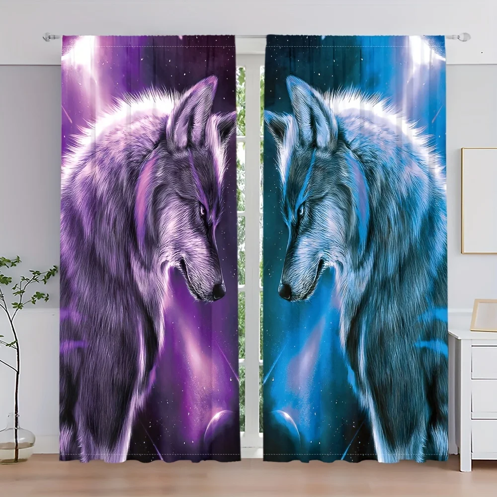 

2pc Wolves Moonlight Forest Print Curtain With Rod Pocket Mount Digital Printed Curtains Polyester Material Living Room Kitchen