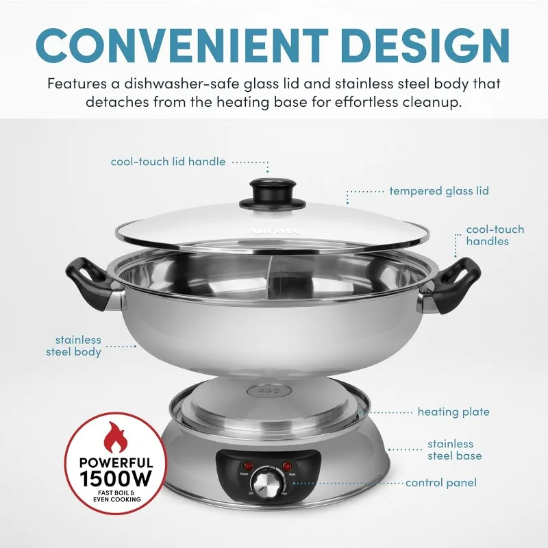 Double-Sided Hot Pot, 5-Quart, Stainless Steel, Multi-Function Rice Cooker 3