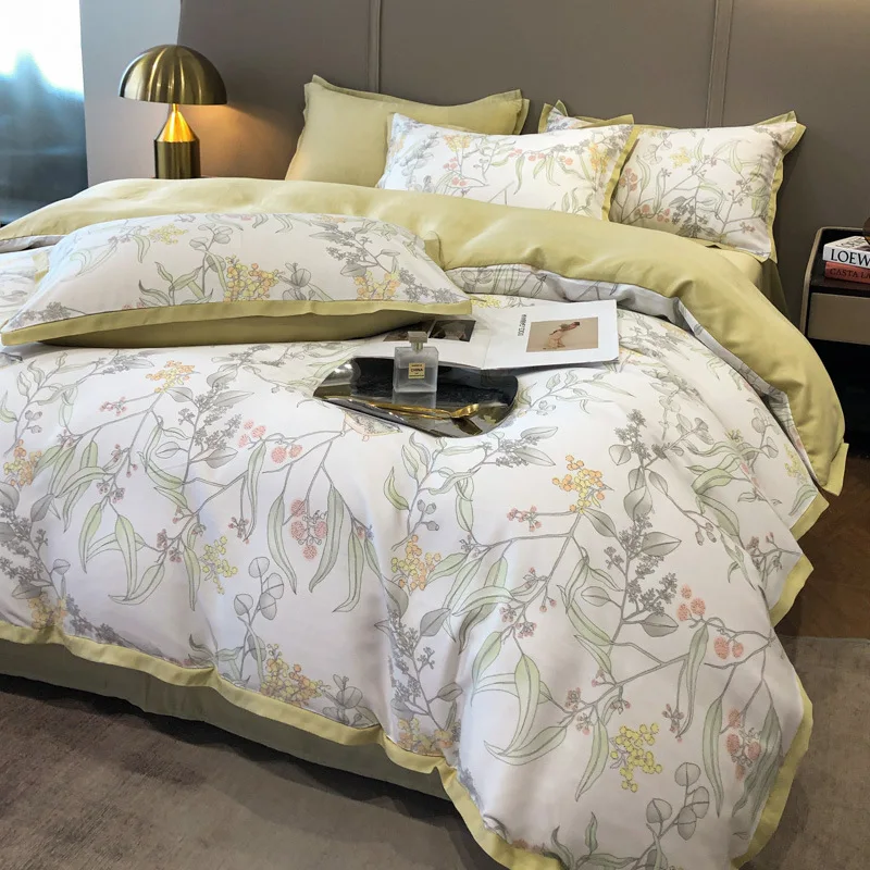 

Summer Lyocellan Fine Four-Piece Rustic Printed Ice Silk Naked Sleeping Quilt Cover Bed Linen