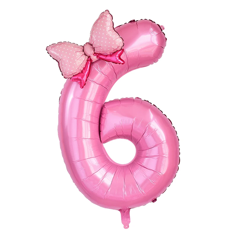 2 Stück 32 Zoll Rosa Nummer 0-9 Folienballons mit Niedlicher Schleife Geburtstagsparty Dekoration Zubehör – Detail 10