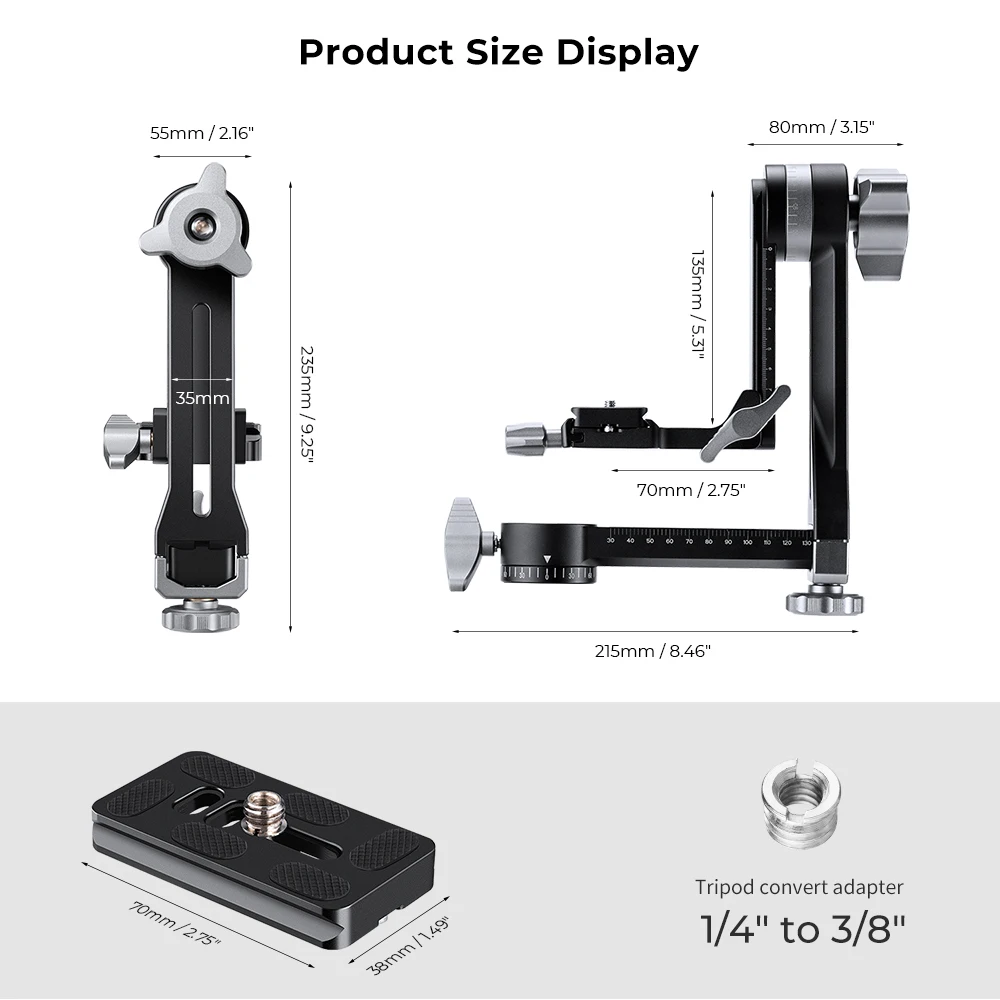 K&F Concept Gimbal Tripod Head Aluminium Alloy Heavy Duty 360&deg; Panoramic Head with 1/4" Quick Release Plate For Camera Tripods