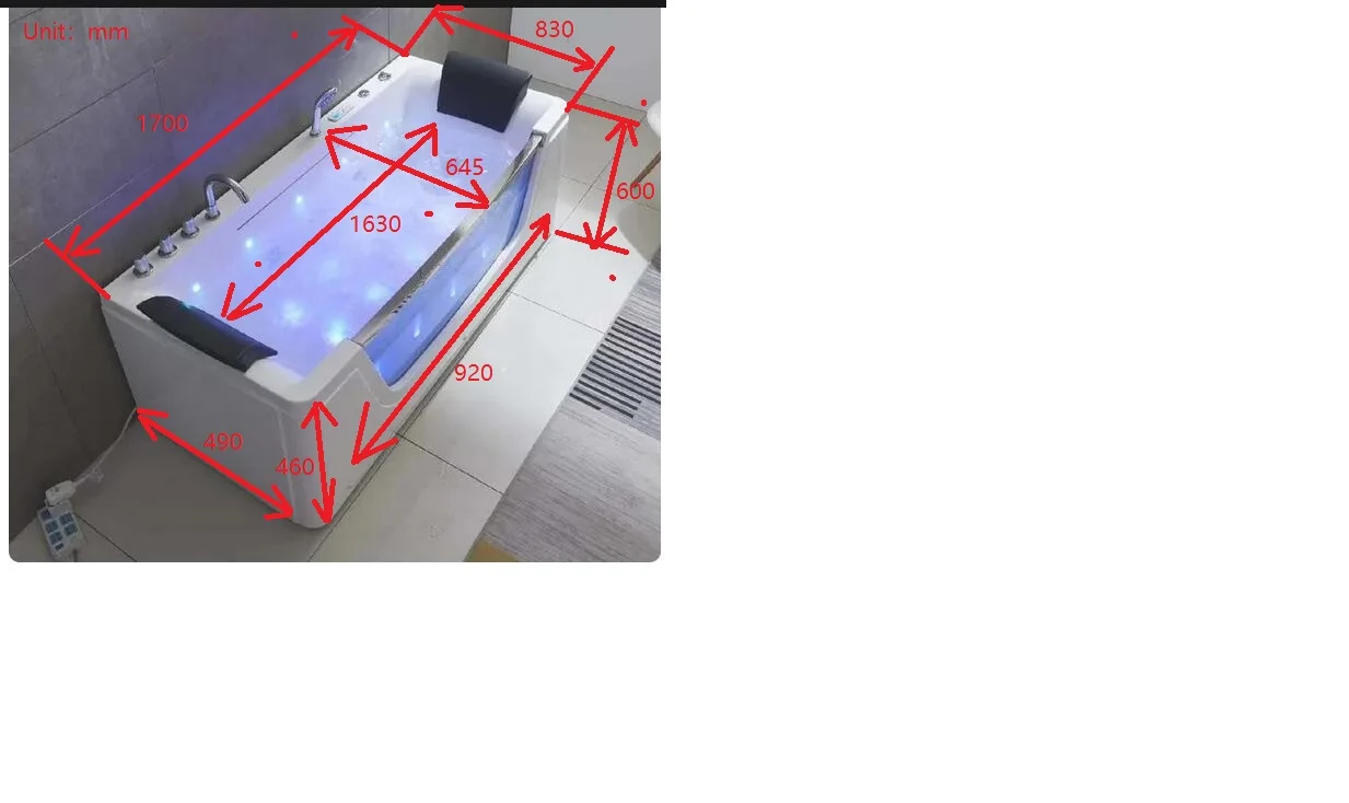 Description Picture 2 of item1700mm Fiberglass Whirlpool Bathtub Acrylic Hydromassage Surfling Waterfall Tub NS3040