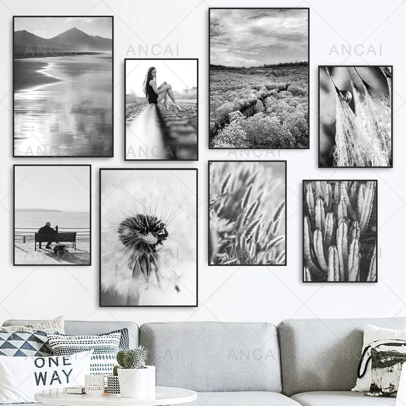 Dandelion Ballerina Black White Forest Photography Art Cactus Nature Poster Immagini Canvas Painting Desert Landscape Wall Decor