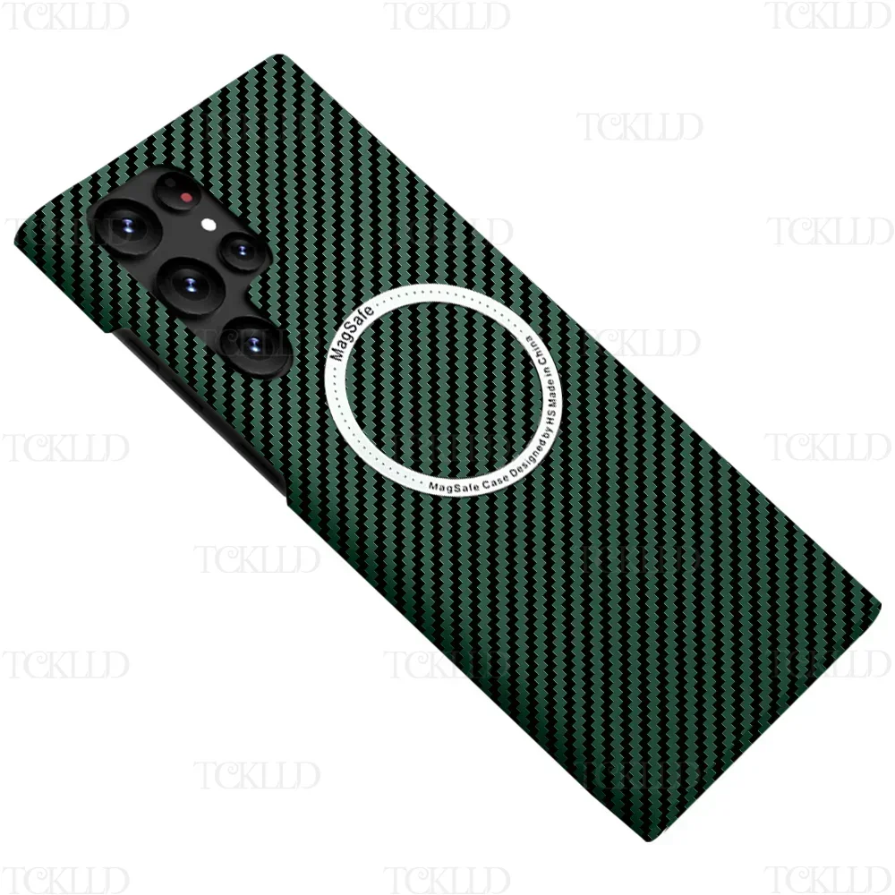 Carbon Fiber Texture Magnetic Ultra Slim Protective Case with Matte MagSafe Ring Armor Cover