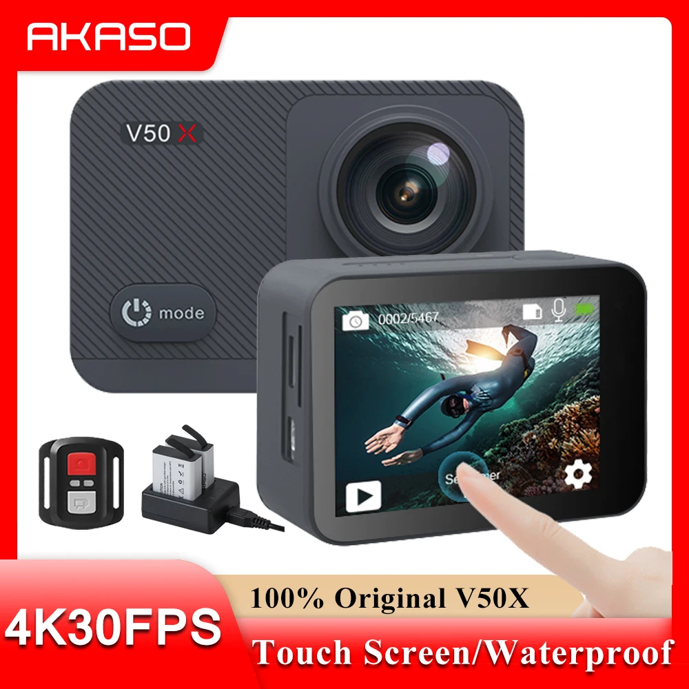 Экшн-камера AKASO V50X, 4K, 30 кадров/с, Wi-Fi, сенсорный экран