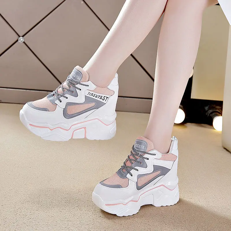 Ins White High Heel Sneakers Women's Chunky Shoes Wedge Sneakers Girls Pink Platform Tenis Trainers Woman Thick Soled Shoes - Women's Shoes - AliExpress