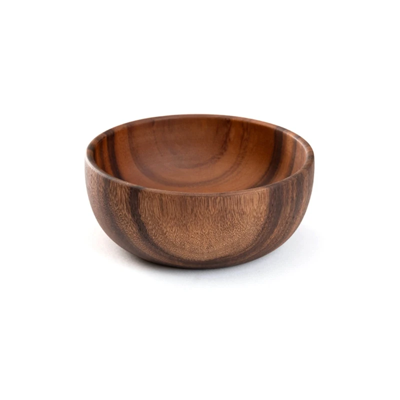 A82X-Wooden Salad Bowl Round Dessert Displays Serving Trays Fruit Food Salads Snack Soup Bowl For Home Coffee Shop